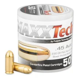 Brass Pistol Full Metal Jacket 230 gr 45 ACP Handgun Ammo - 50 Round Box