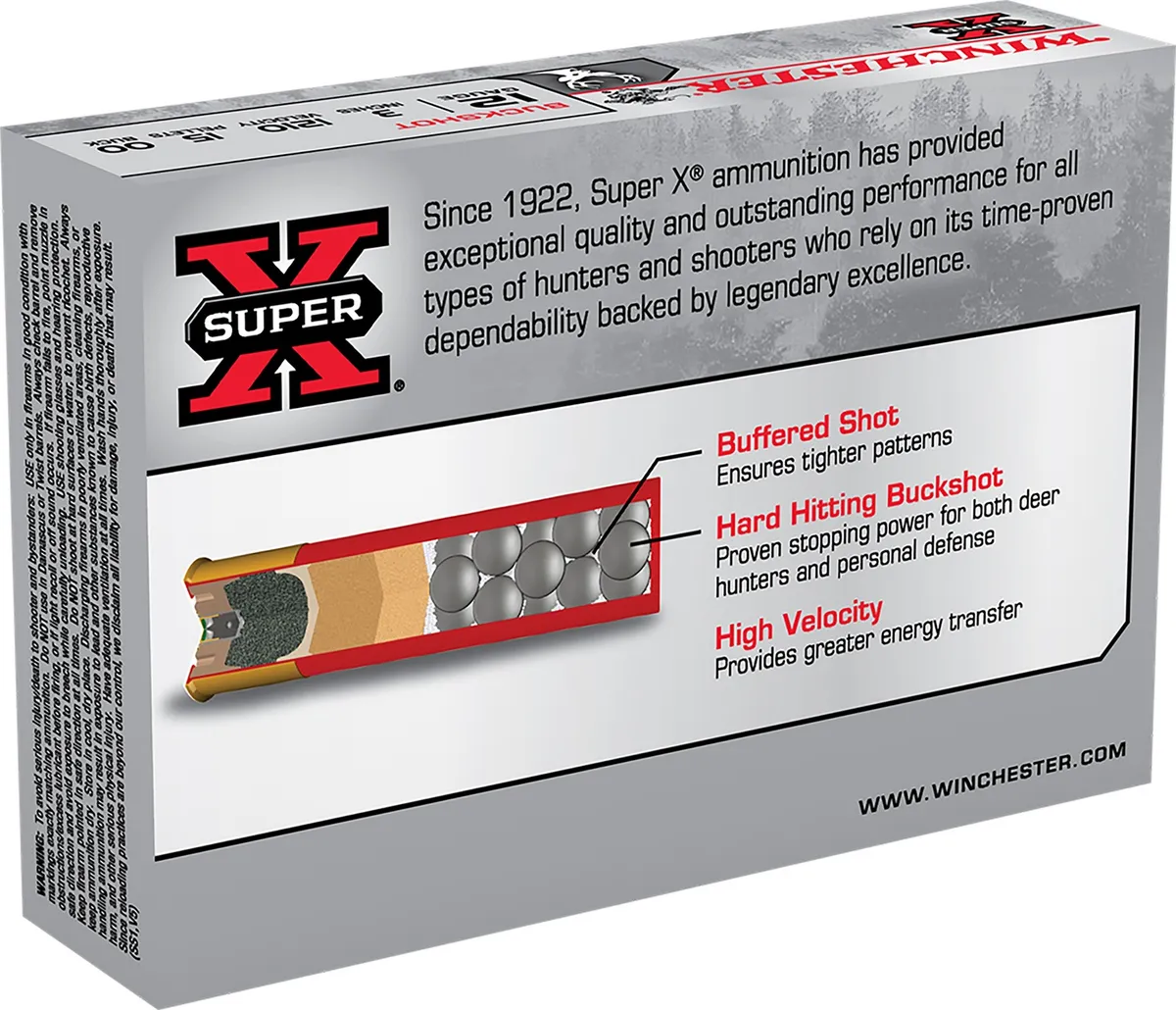Super X 00 Buckshot 3" 12 Gauge Shotgun Ammo - 5 Round Box