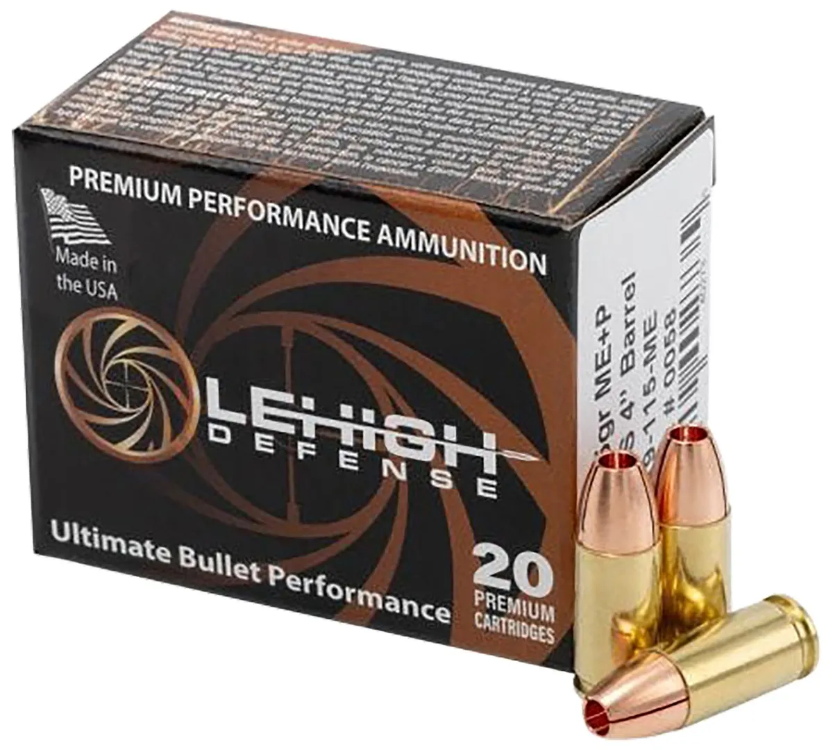 Lehigh Defense 115 gr 9mm+P Handgun Ammo - 20 Round Box