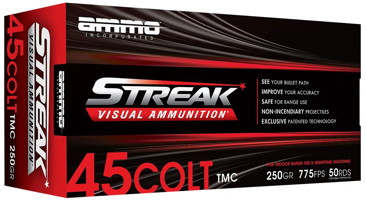 Streak Visual Red Total Metal Case 250 gr 45 Colt Handgun Ammo - 50 Round Box