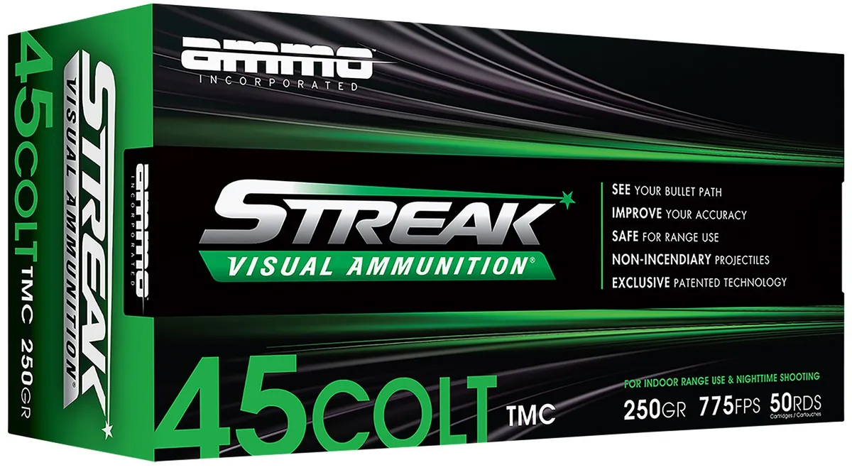 Streak Visual Green Total Metal Case 250 gr 45 Colt Handgun Ammo - 50 Round Box
