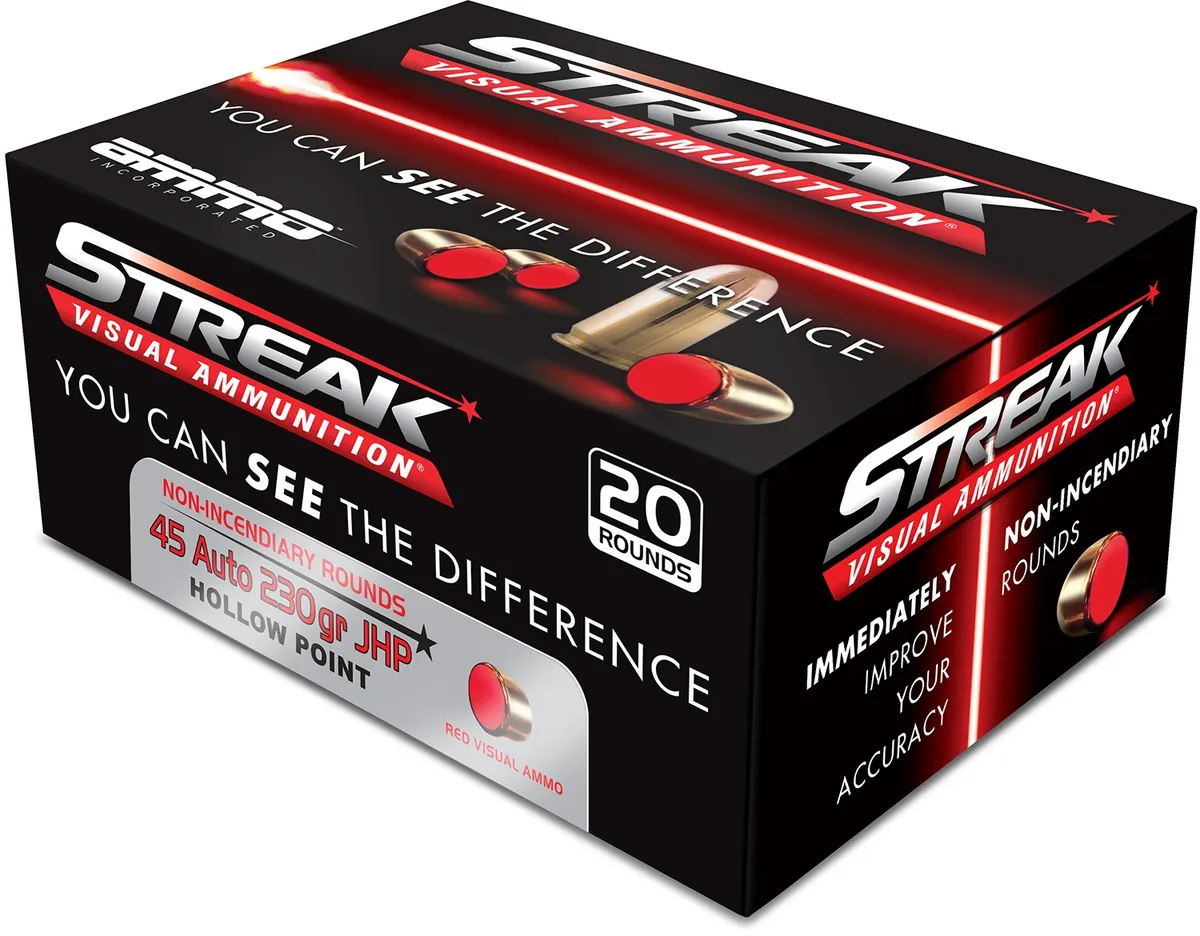 Streak Visual Red Jacketed Hollow Point 230 gr 45 ACP Handgun Ammo - 20 Round Box